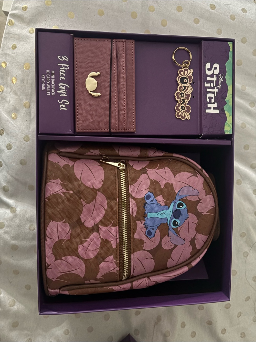 Disney Brown and Pink Stitch Leaf Mini Backpack Gift Set